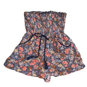 Band of Gypsies Floral Strapless Romper W/ Poclet-Multicolor-Size S-GUC